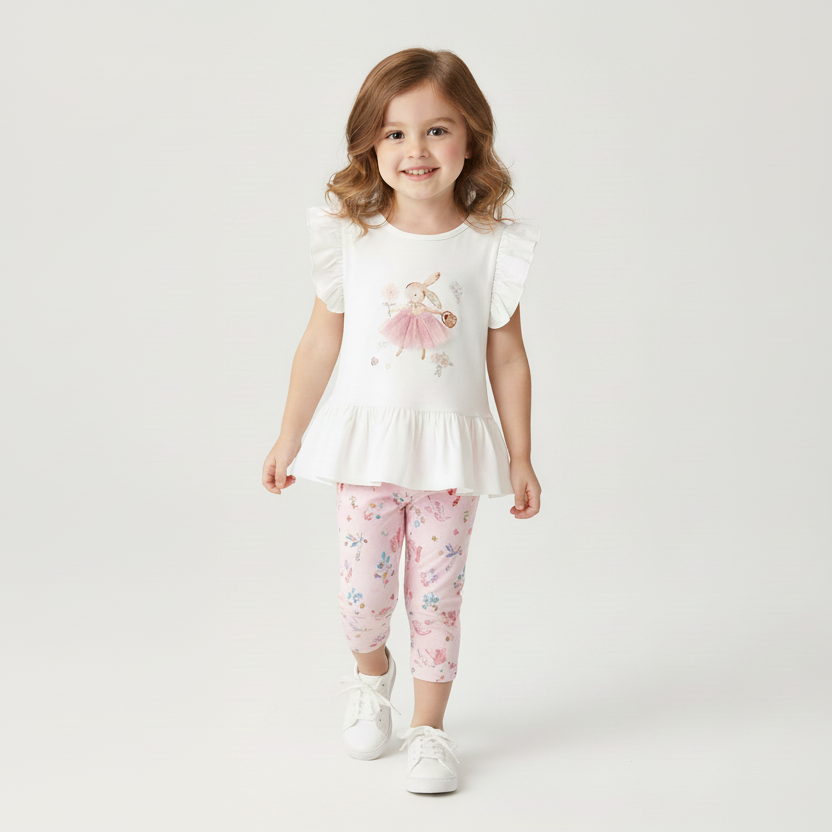 100% Cotton Bunny Ruffle Top & Pink Fairy Leggings