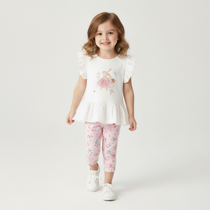 100% Cotton Bunny Ruffle Top & Pink Fairy Leggings