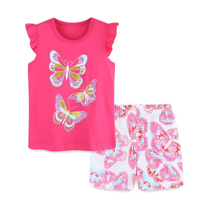 100% Cotton Butterfly Ruffle Sleeve Top & Shorts Set