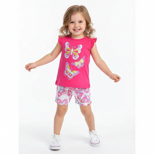 100% Cotton Butterfly Ruffle Sleeve Top & Shorts Set