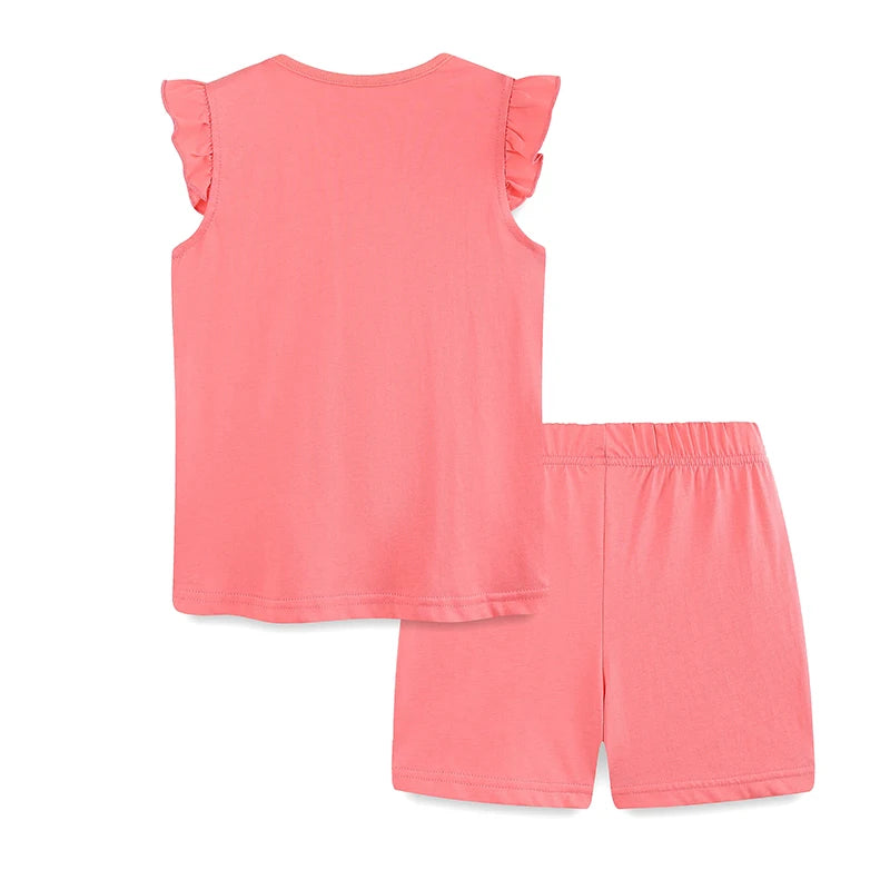 100% Cotton Coral Bunny Print Ruffle Top & Heart Shorts Set