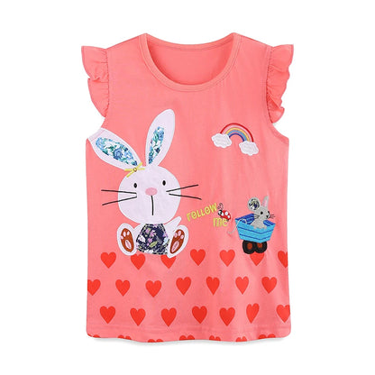 100% Cotton Coral Bunny Print Ruffle Top & Heart Shorts Set