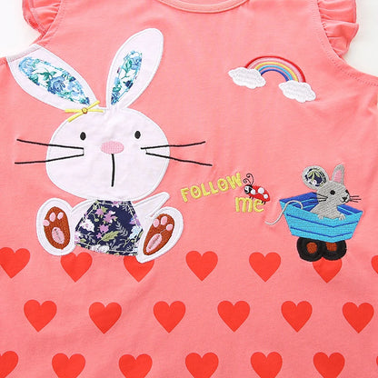 100% Cotton Coral Bunny Print Ruffle Top & Heart Shorts Set