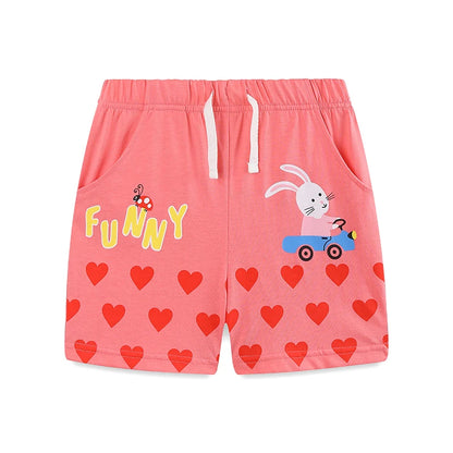 100% Cotton Coral Bunny Print Ruffle Top & Heart Shorts Set