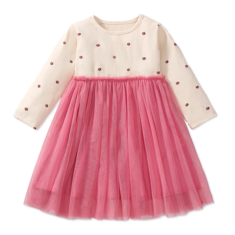 100% Cotton Cream Floral Sweater & Pink Tulle Skirt Dress