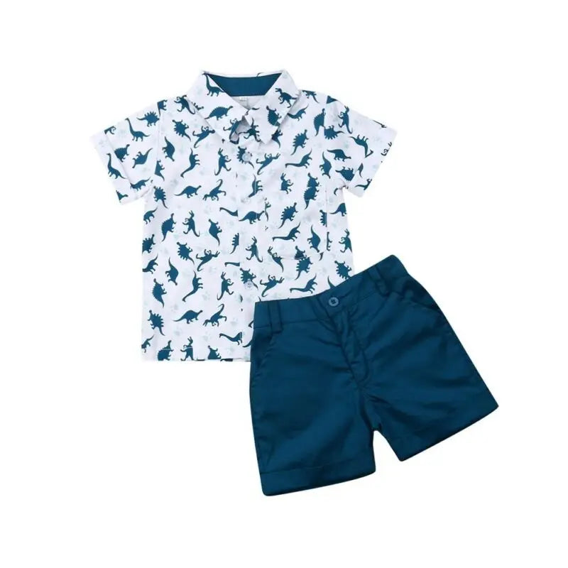 100% Cotton Dinosaur Print Shirt & Navy Blue Shorts Set