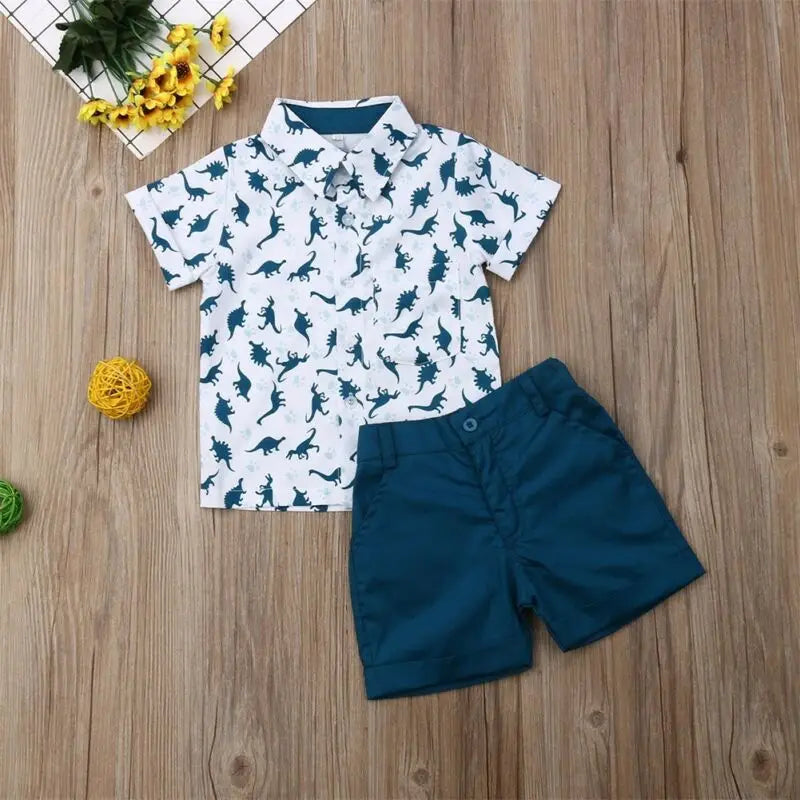 100% Cotton Dinosaur Print Shirt & Navy Blue Shorts Set