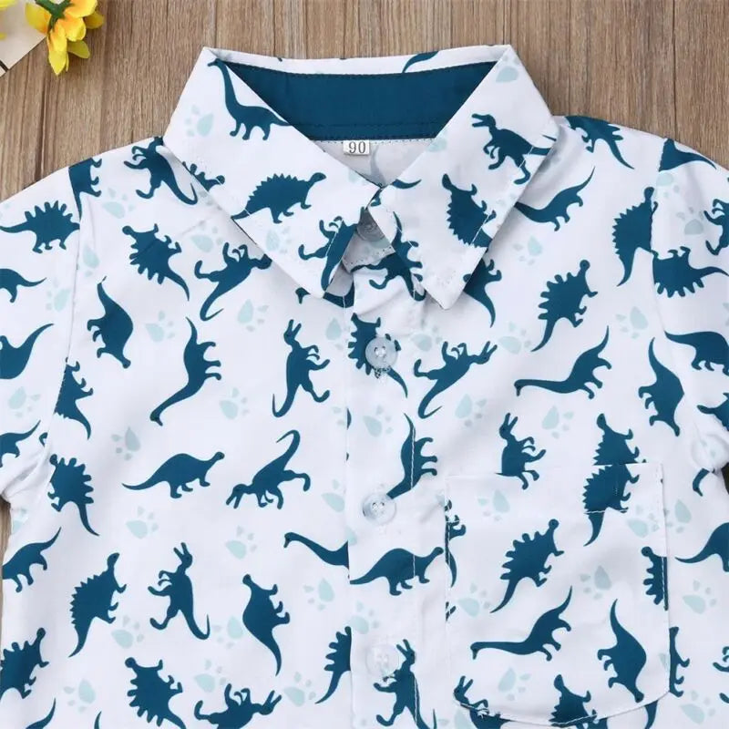 100% Cotton Dinosaur Print Shirt & Navy Blue Shorts Set