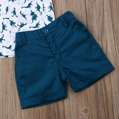 100% Cotton Dinosaur Print Shirt & Navy Blue Shorts Set