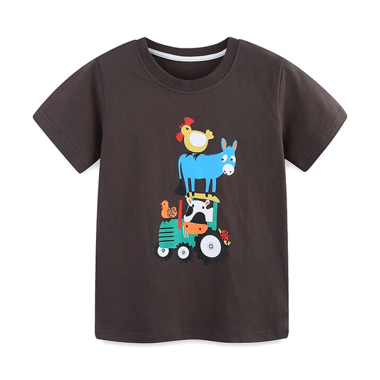 100% Cotton Farm Animal Tractor Stack Cotton T-Shirt