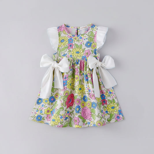 100% Cotton Floral Bow Tie Sleeve Dress