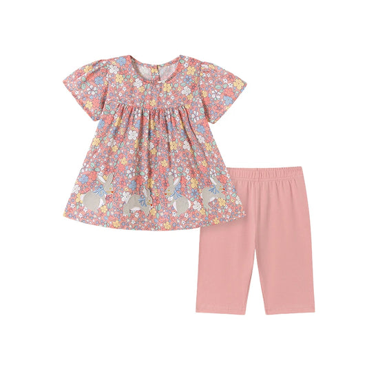 100% Cotton Floral Dress & Pink Leggings Set