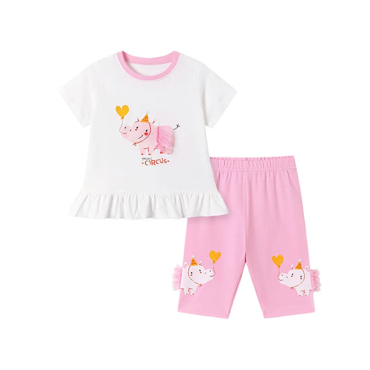 100% Cotton Girls Unicorn Circus Cotton Summer Set – T-Shirt & Capri Pants Outfit