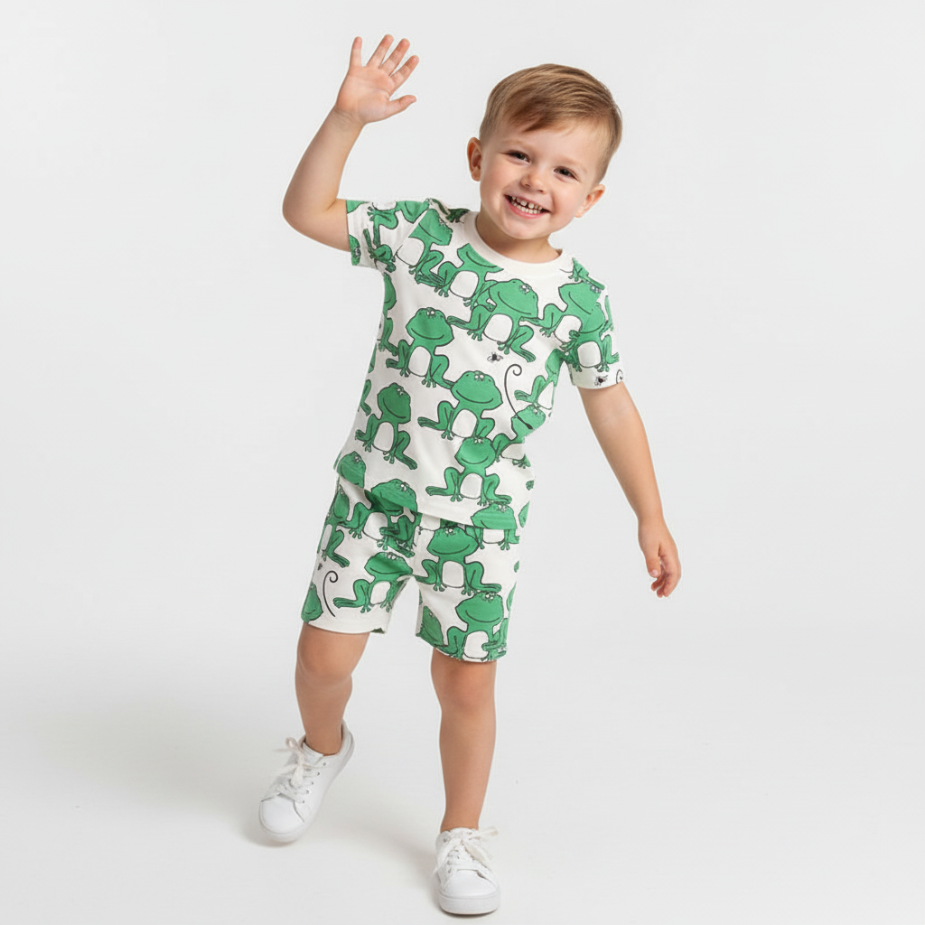 100% Cotton Green Frog Cotton Tee & Shorts Set