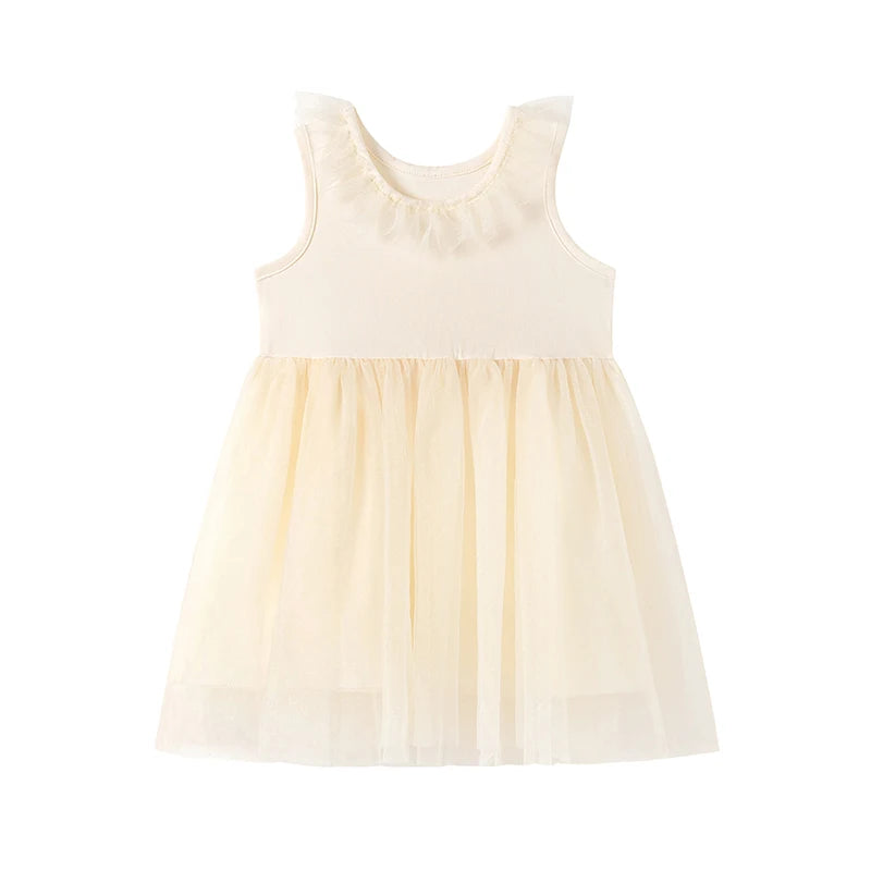 100% Cotton Ivory Tulle Ruffle Neck Dress