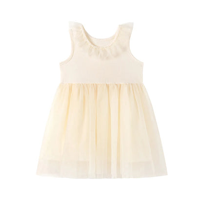 100% Cotton Ivory Tulle Ruffle Neck Dress