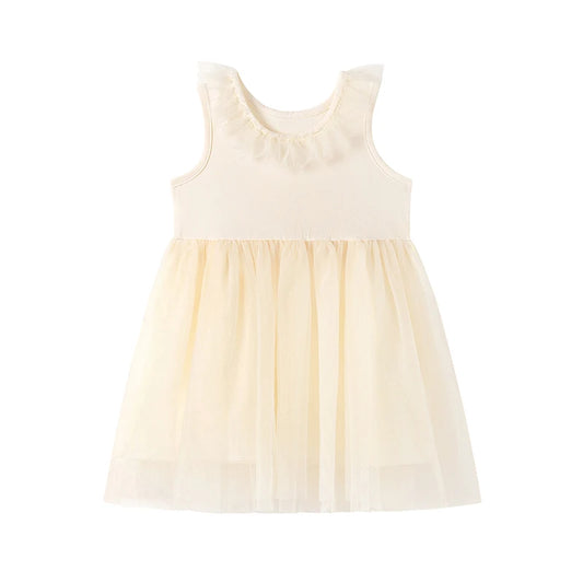 100% Cotton Ivory Tulle Ruffle Neck Dress