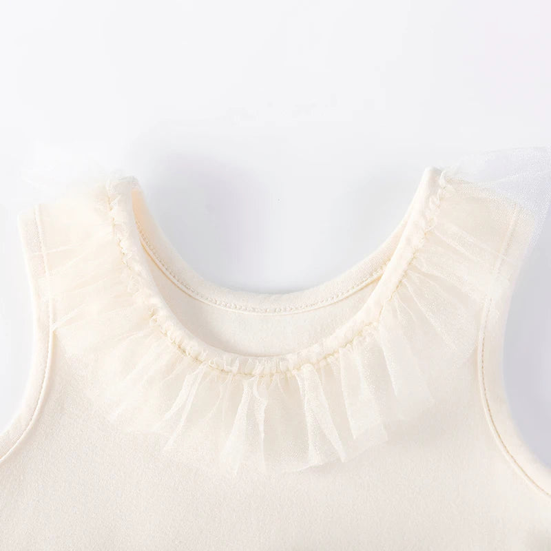 100% Cotton Ivory Tulle Ruffle Neck Dress