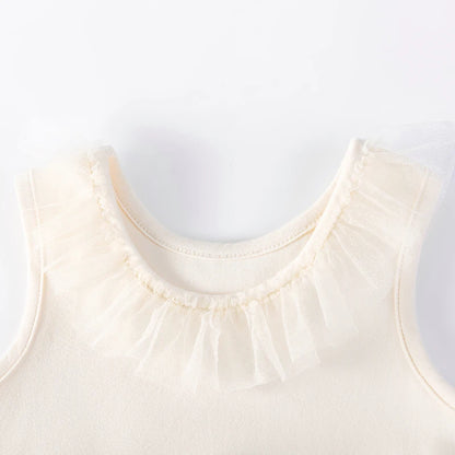 100% Cotton Ivory Tulle Ruffle Neck Dress