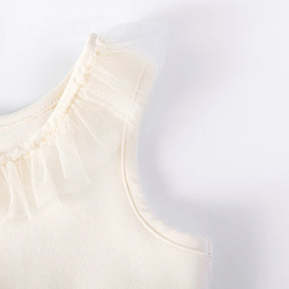 100% Cotton Ivory Tulle Ruffle Neck Dress
