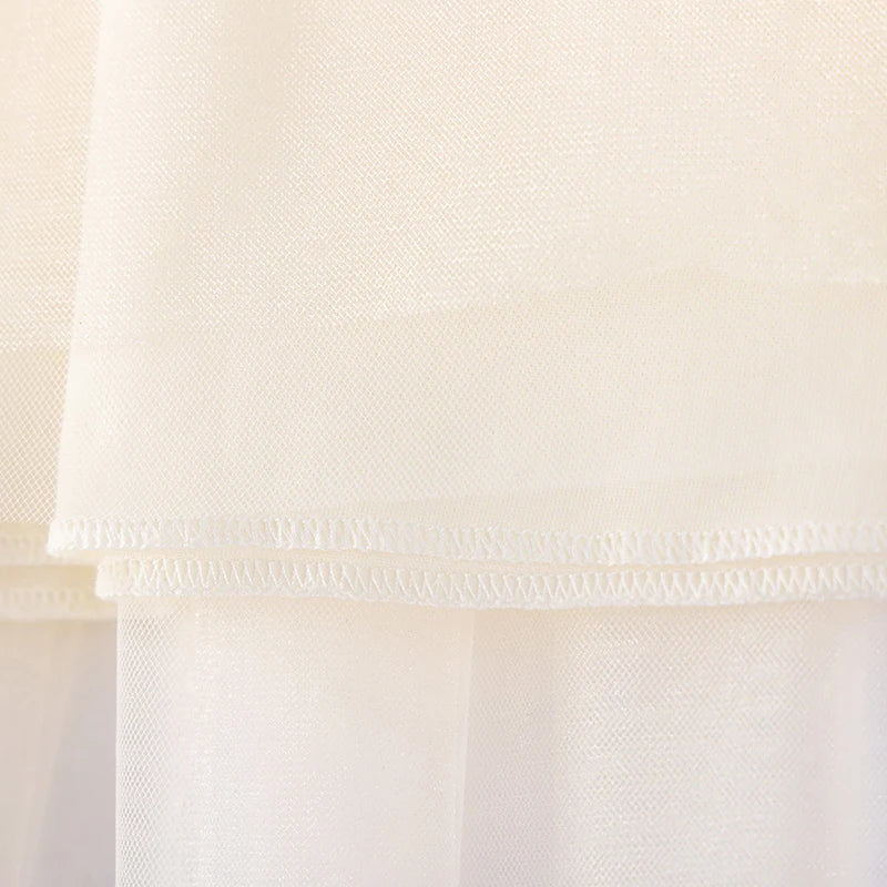 100% Cotton Ivory Tulle Ruffle Neck Dress