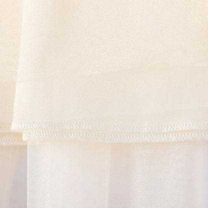 100% Cotton Ivory Tulle Ruffle Neck Dress