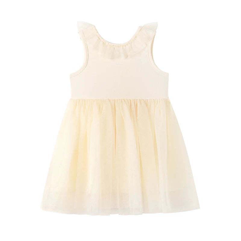 100% Cotton Ivory Tulle Ruffle Neck Dress