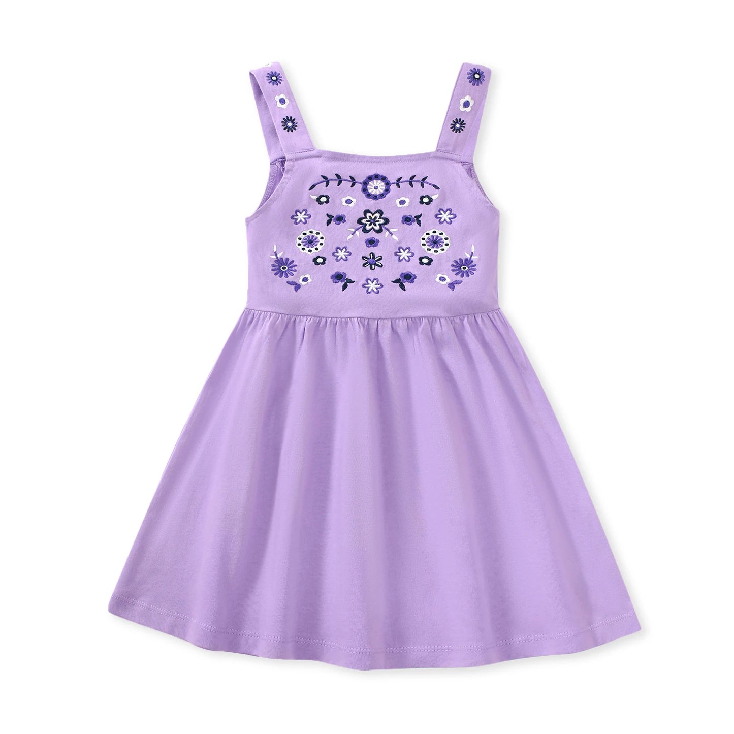 100% Cotton Lilac Embroidered Sundress With Floral Details