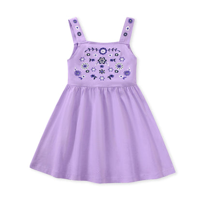 100% Cotton Lilac Embroidered Sundress With Floral Details