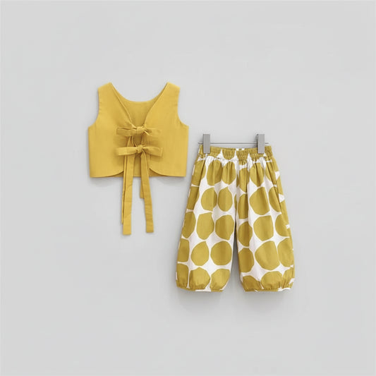 Mustard Tie Back Top & Polka Dot Balloon Pants Set