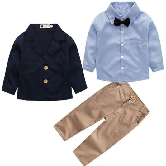 Navy Blazer & Blue Shirt With Bowtie & Khaki Pants Set