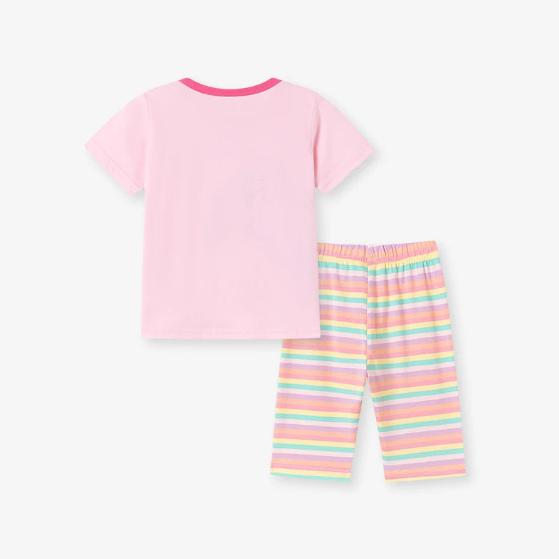 100% Cotton Pastel Striped Shorts & Horse Applique T-Shirt Set
