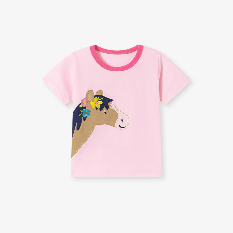 100% Cotton Pastel Striped Shorts & Horse Applique T-Shirt Set