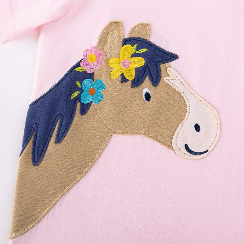 100% Cotton Pastel Striped Shorts & Horse Applique T-Shirt Set