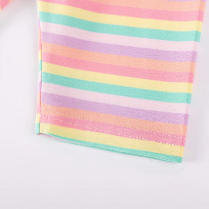100% Cotton Pastel Striped Shorts & Horse Applique T-Shirt Set