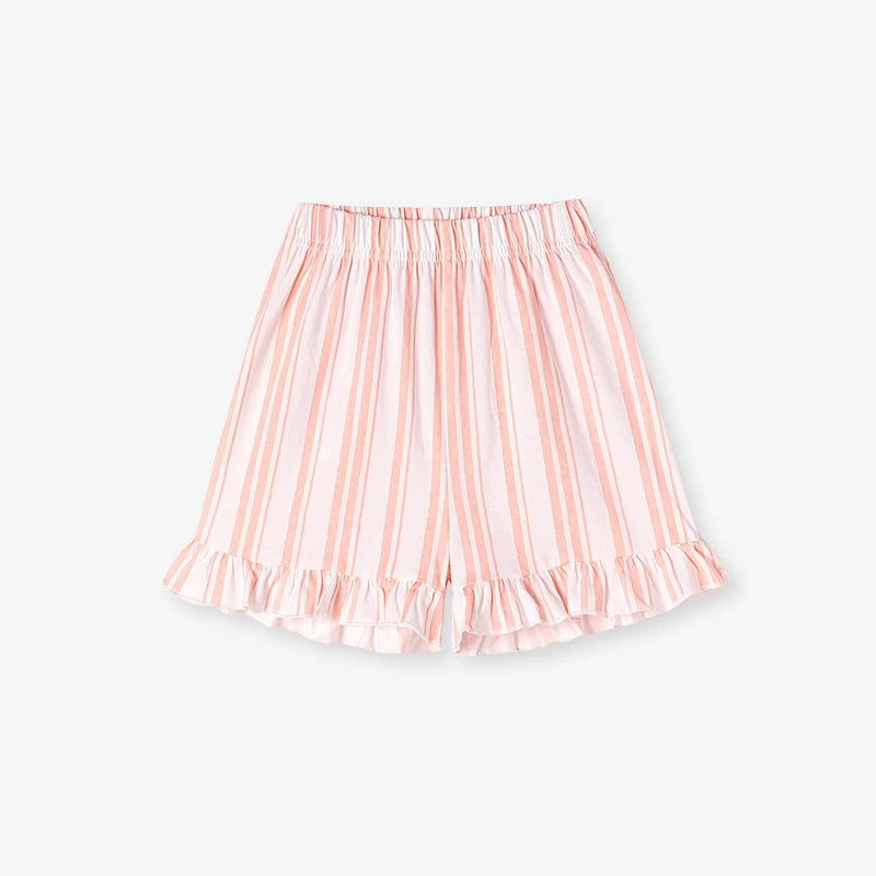 100% Cotton Cat Ruffle Sleeve Top & Striped Ruffle Shorts