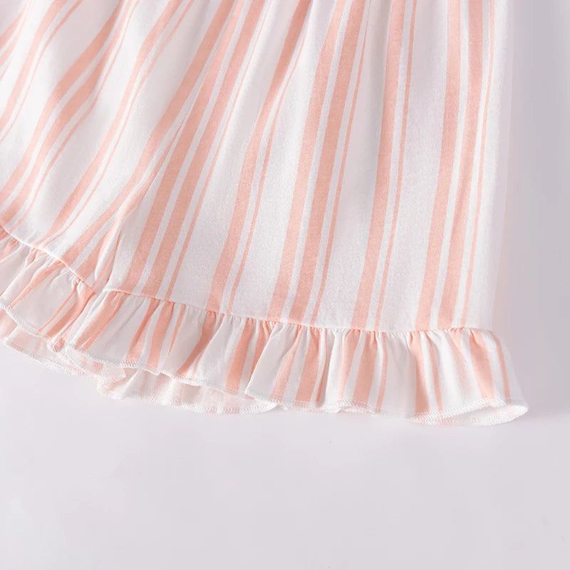 100% Cotton Cat Ruffle Sleeve Top & Striped Ruffle Shorts