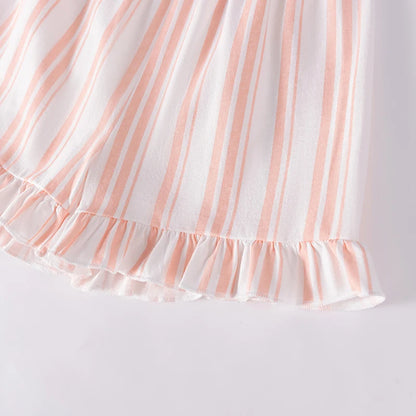 100% Cotton Cat Ruffle Sleeve Top & Striped Ruffle Shorts