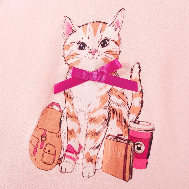 100% Cotton Pink Cat Ruffle Top & Capri Leggings Set