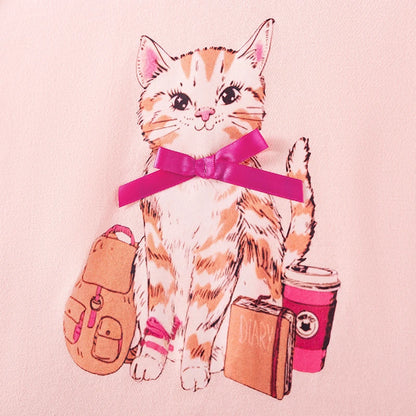 100% Cotton Pink Cat Ruffle Top & Capri Leggings Set
