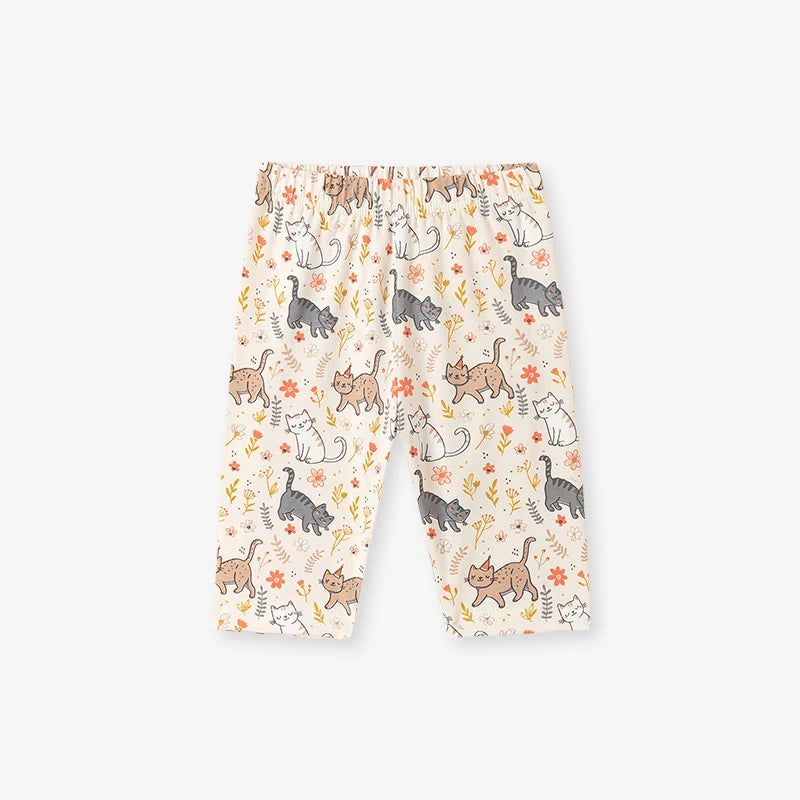 100% Cotton Pink Cat Ruffle Top & Capri Leggings Set