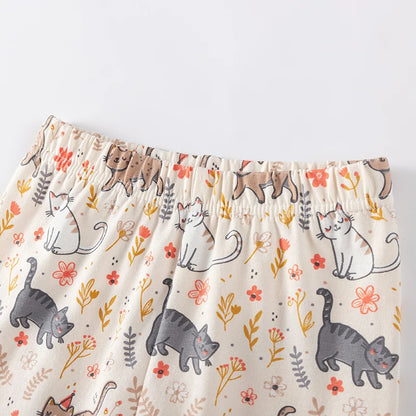 100% Cotton Pink Cat Ruffle Top & Capri Leggings Set
