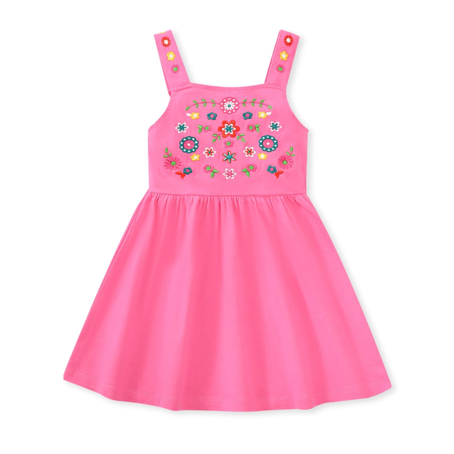 100% Cotton Pink Embroidered Floral Dress