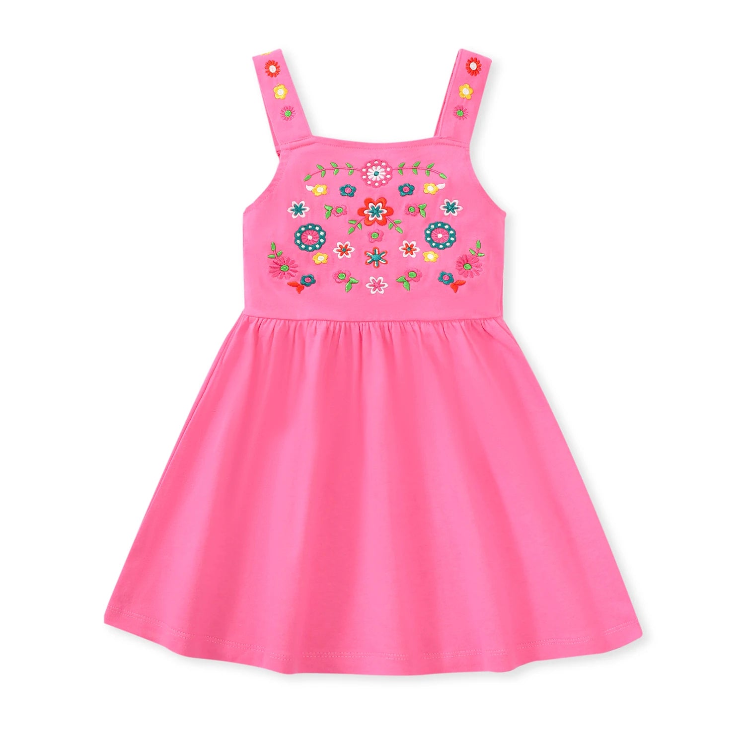 100% Cotton Pink Embroidered Floral Dress