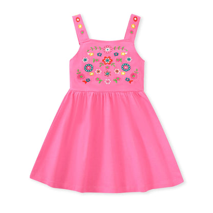 100% Cotton Pink Embroidered Floral Dress