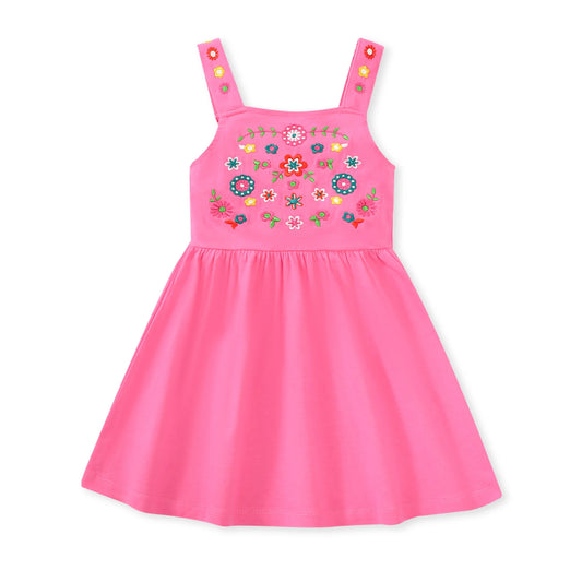 100% Cotton Pink Embroidered Floral Dress