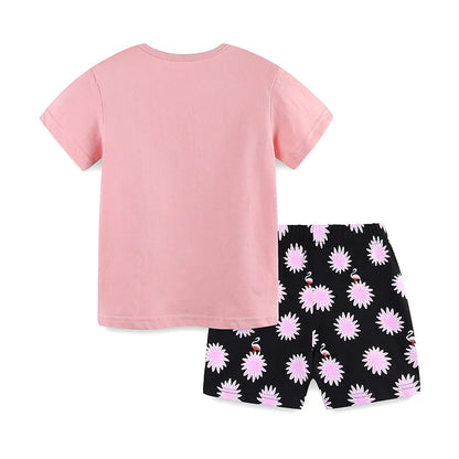 100% Cotton Flamingo Tee & Black Floral Shorts Set