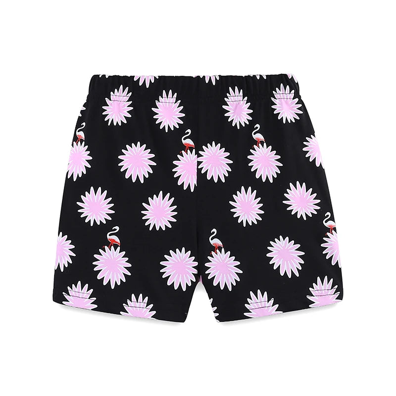 100% Cotton Flamingo Tee & Black Floral Shorts Set