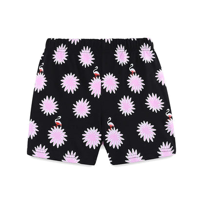100% Cotton Flamingo Tee & Black Floral Shorts Set