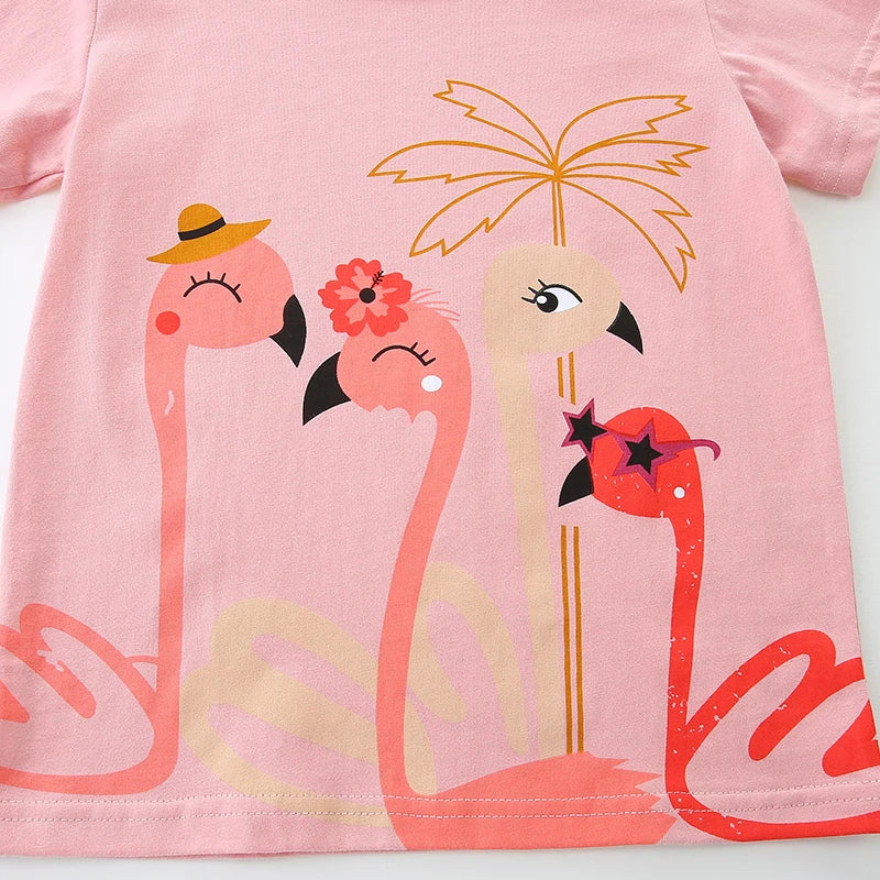 100% Cotton Flamingo Tee & Black Floral Shorts Set